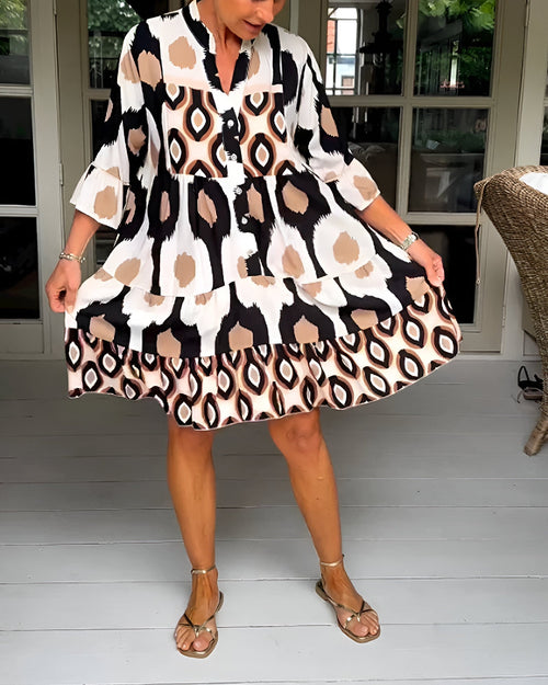 Floral Midi Dress — Women's 3/4 Sleeve A-Line Dress