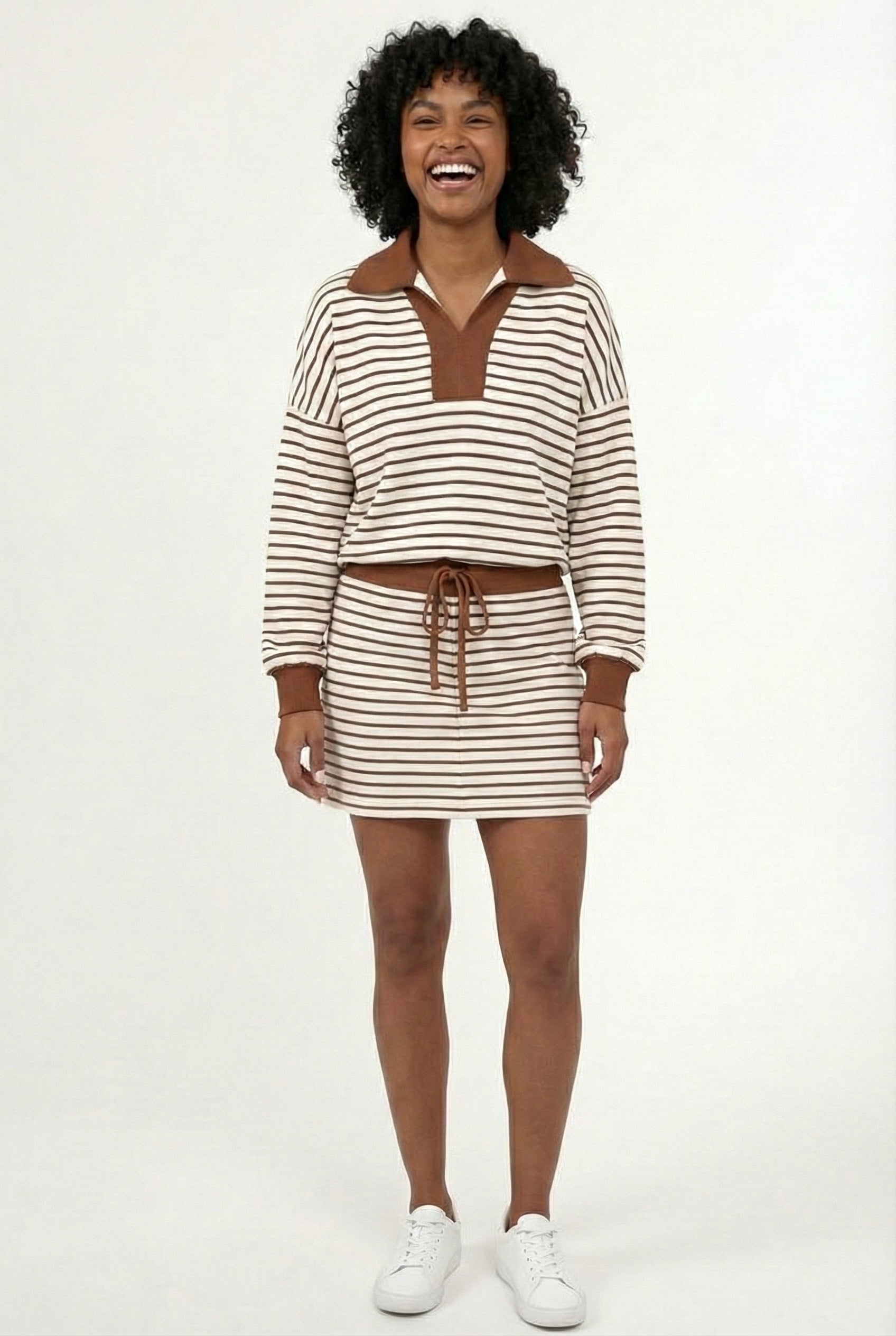 Striped Polo Skort Set – Collared Top & Built-in Shorts